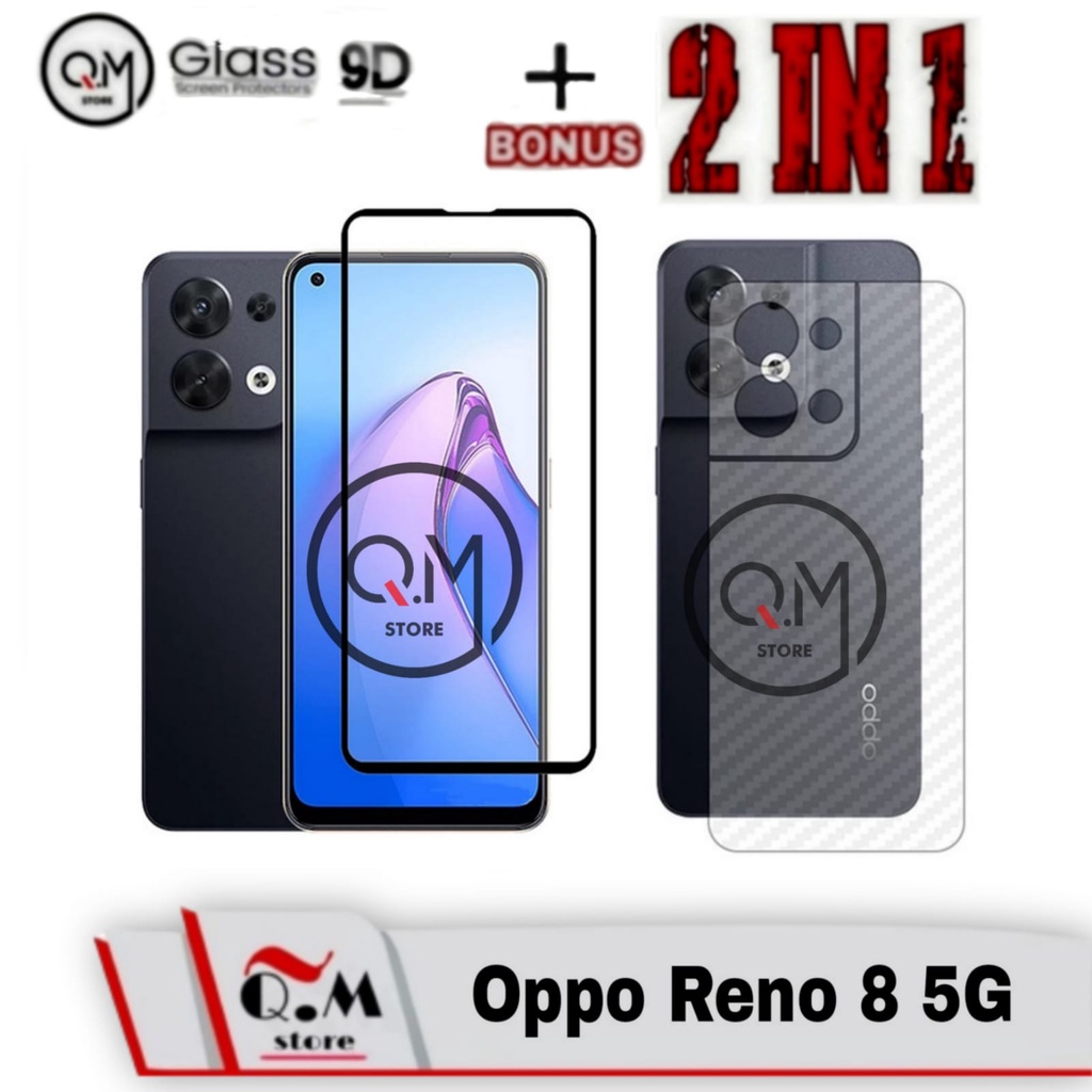 Paket 2 in1 Tempered Glass Layar Oppo Reno 8 5G Anti Gores  Screen Guard Free Garskin