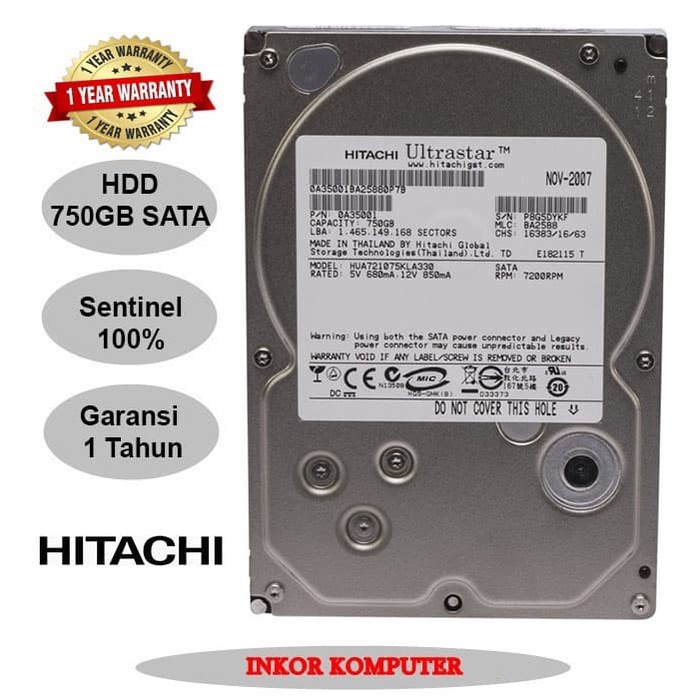 Hardisk Internal PC 750GB Sata Hitachi