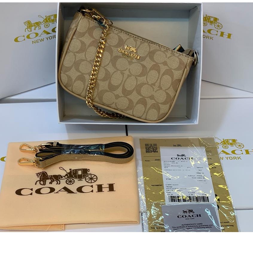 [FREE BOX] CO@CH TOP HANDLE POUCH IN SIGNATURE - COACH