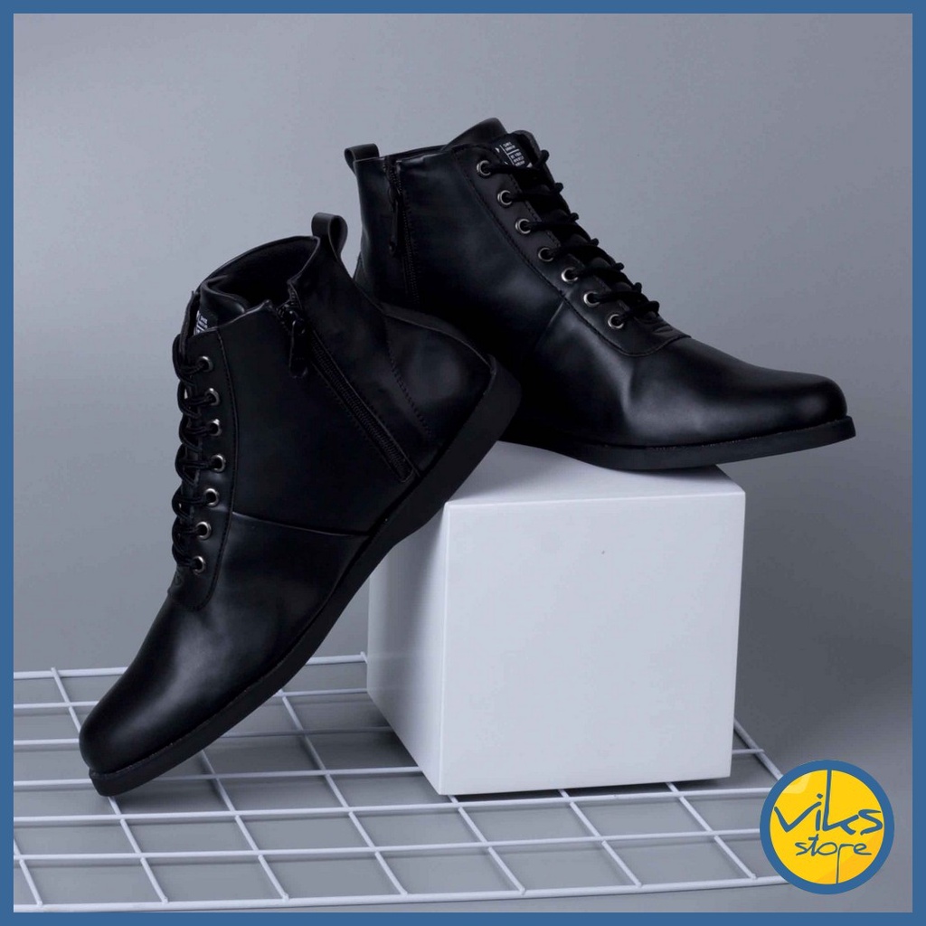 Sepatu Boots Kerja Formal Pria Cowok Laki-laki Kulit Pantopel Casual High Kuzatura Hitam Premium