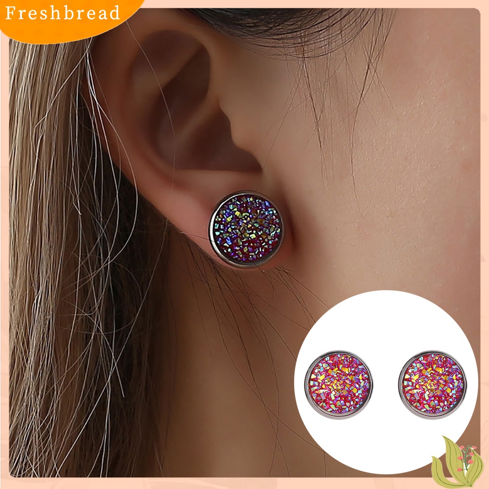 Fresh| Anting Stud Tindik Bentuk Bulat Motif Langit Berbintang Bahan Stainless Steel Untuk Wanita