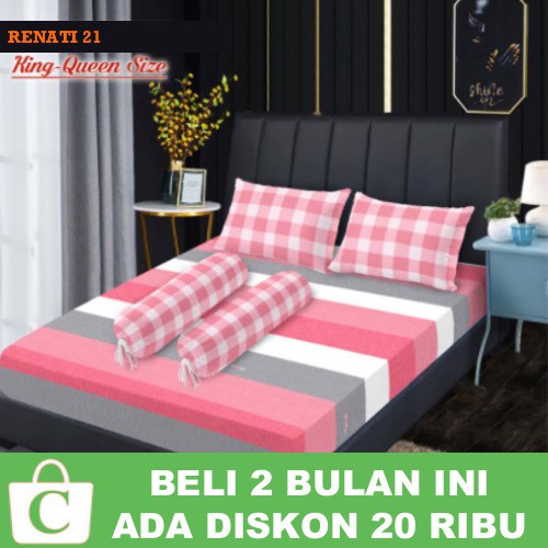 Sprey Sepray Sprei Seprai Motif Garis Kotak King Queen 180x200 160x200 PINK PUTIH ABU RENATI 21