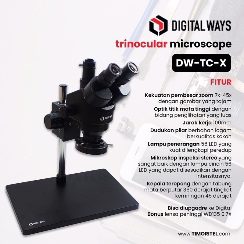 MICROSKOP TRINOCULAR DW-TC-X + LENSA WD135 0.7X