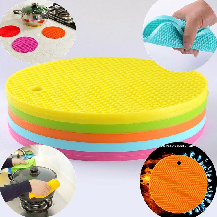 Silicone Honeycomb Design Pot Pan Pad Tahan Panas Non-Slip Dudukan Panci Insulasi Tikar Bulat Meja Tatakan Gelas Cangkir Aksesoris Dapur