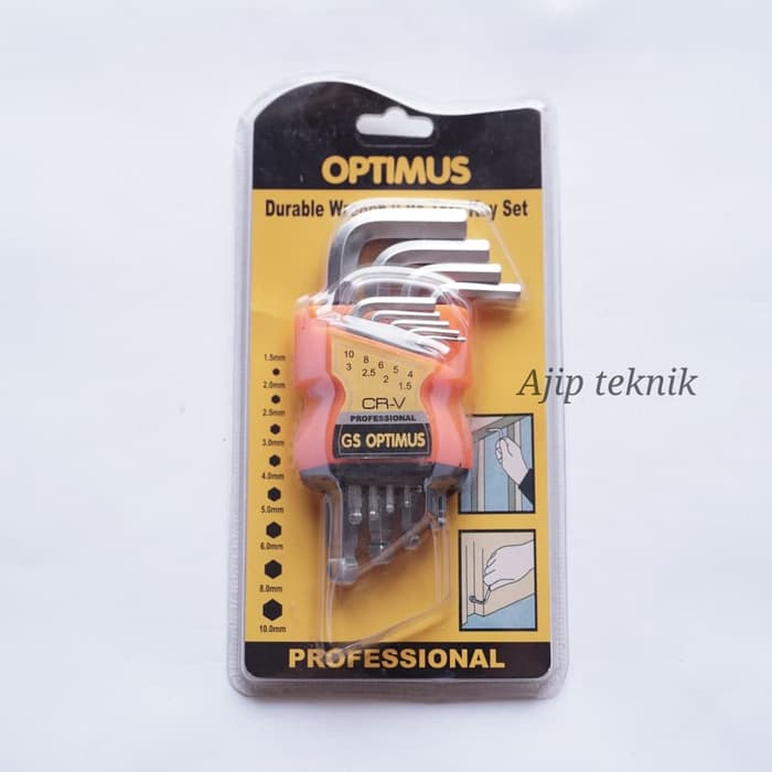 Kunci L Pendek Bulat 1.5-10mm 9pcs Chrome OPTIMUS