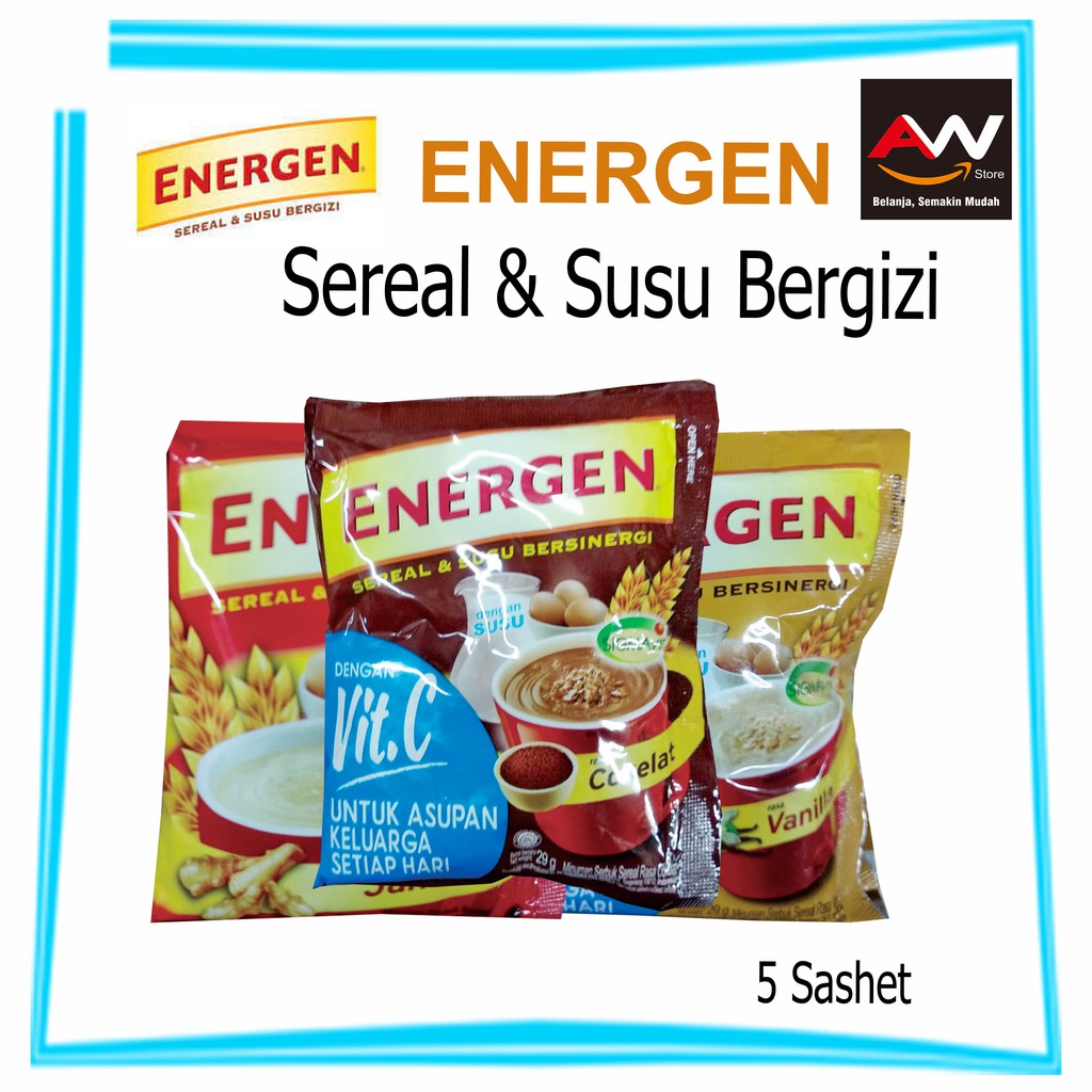 

ENERGEN SUSU SEREAL COKLAT VANILA JAHE ALL VARIANT 34gr x 5 SACHET