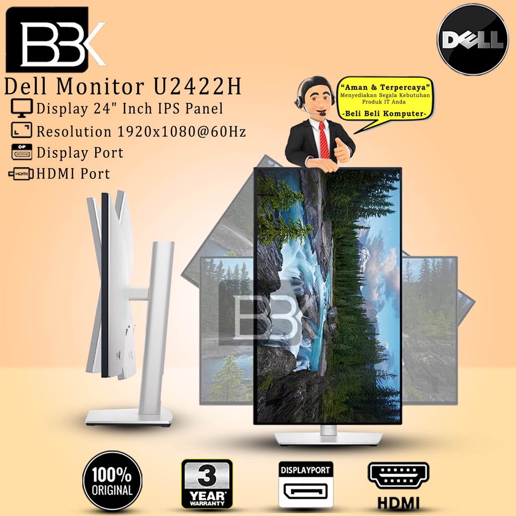 Jual Monitor DELL U2422H UltraSharp 24" IPS 60Hz HDMI DP VESA 3 Year ...