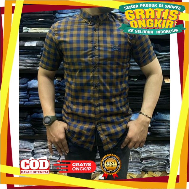 Style Outfit Bagus Murah / Malarok_ClothinG_kemeja pria lengan pendek kotak" GUCCI/kemeja pria premi