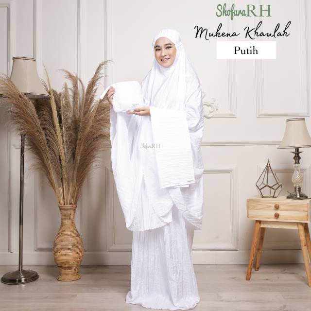 Mukena Parasut Khaulah Travelling Warna Putih, ukuran jumbo, Shofura RH