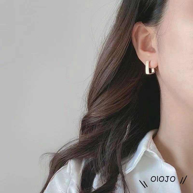 1 Pasang Kancing Telinga Persegi Berlapis Emas Aksesoris Fashion Desain Gaya Logam Keren - ol