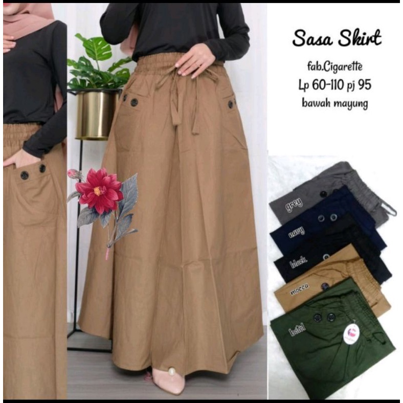Rok Wanita Bahan Katun dan Wolfis Polos Maxi Skirt Dewasa-2