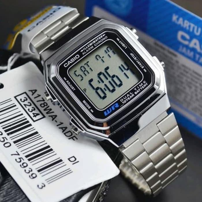 SUPER SALE  Jam Tangan Casio Original Pria Wanita Casio Digital A-178WA-1 Rantai  TERBARU