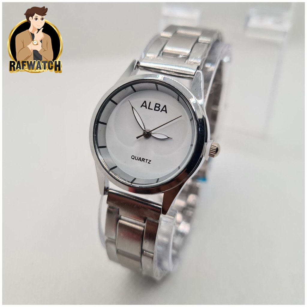 Jam Tangan Wanita Alba Rantai Casual Hitam Putih