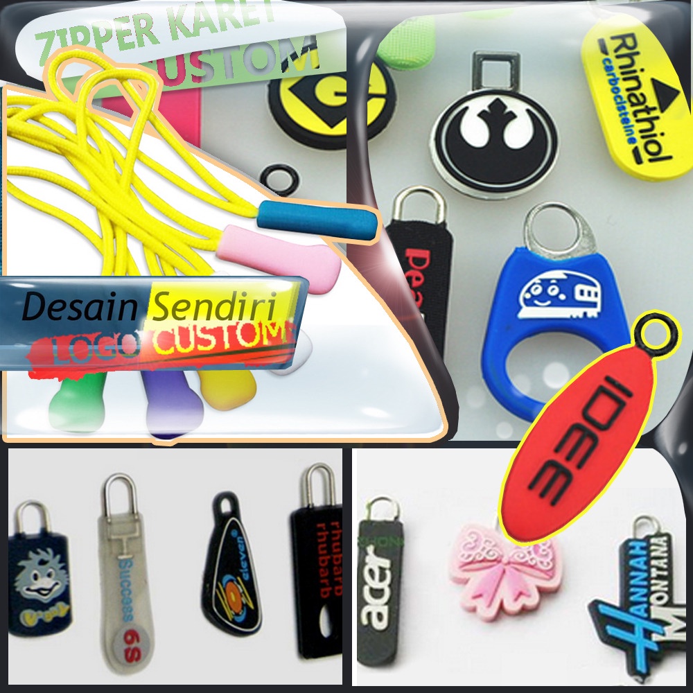 CUSTOM ZIPPER PULLER BAHAN KARET BISA PAKAI DESAIN SENDIRI