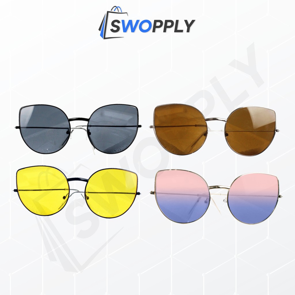 Swopply K703 Kacamata Frame Hitam Model Retro Cat Eye Sunglasses Woman Fashion