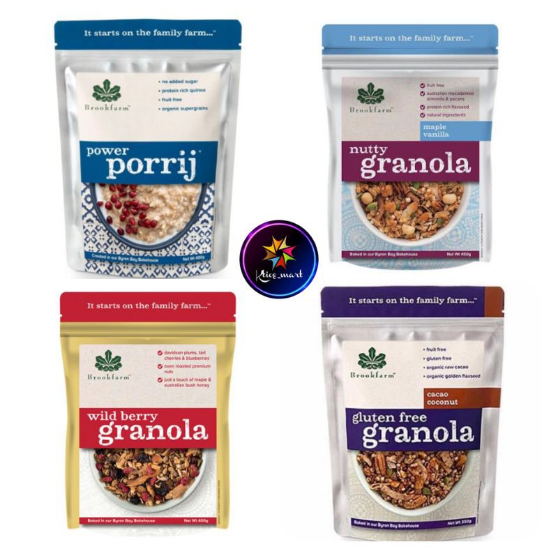 

Brookfarm Power Porrij/Nutty/Wild Berry/Gulten Free(Cacao Coco)/Granola Import