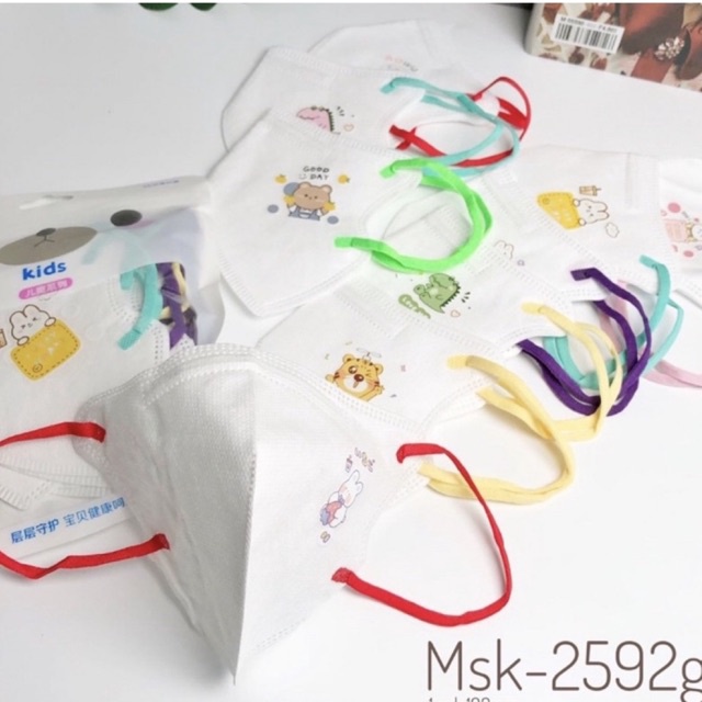 Masker Duckbill Anak Anak Putih - Masker Anak Duckbill Model KN95 Tali Warna Warni ISI 10 PCS