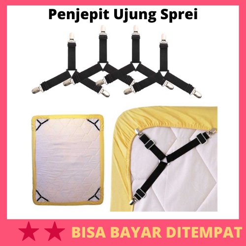 Penjepit Ujung Sprei Kasur Bed Sheet Clip Holder 4 PCS / Tali Strap Karet Penjepit Jepitan Pengikat 