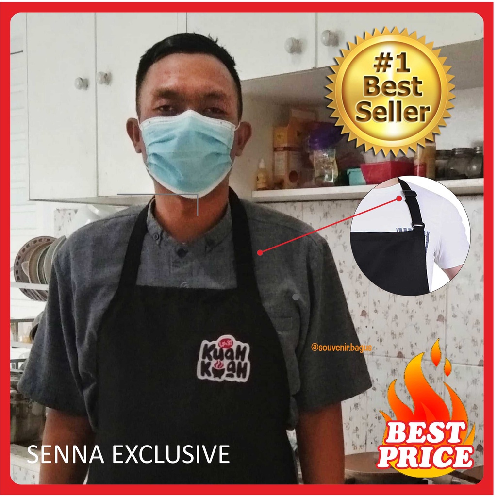 Apron Celemek Drill bordir Custom nama logo Masak Custom Drill Restoran Barber Bisa order satuan
