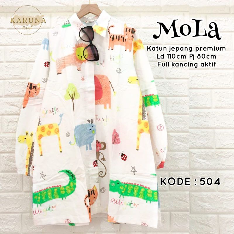 Mola Long Tunik Kemeja Katun Poplin Import Motif Bunga Ld 110 Jumbo Fit XXL Busui Kancing By Karuna 