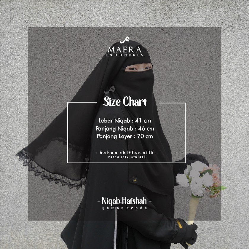 Niqab Cadar Yaman Bandana Basic Renda 2 Layer sifon Silk Jetblack Premium HAFSHAH by Maera