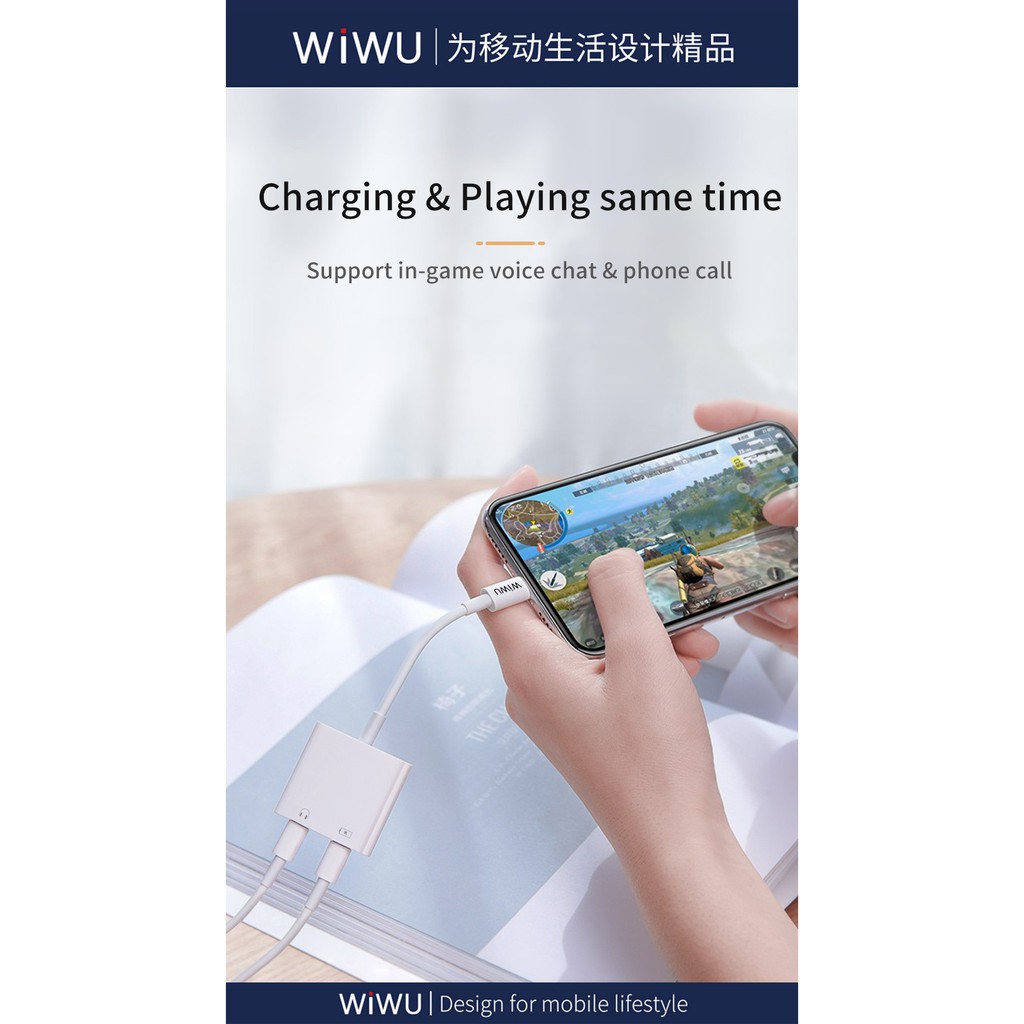 WIWU LT01 PLUS - Lightning to Dual Lightning Audio Adapter - Adapter Audio untuk Smartphone dengan port Lightning