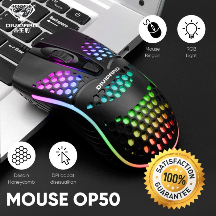 Divipard Mouse USB Gaming Honey Comb Divipard OP-50 7 LED RGB Effects 7200DPI