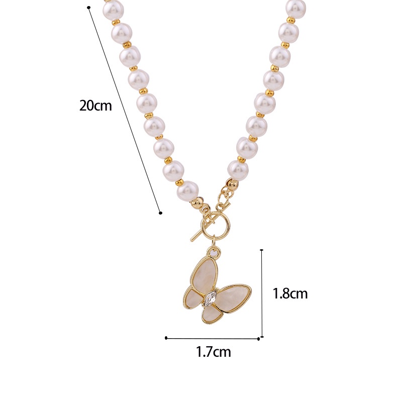 Korean Shell Butterfly Pendant Necklace Pearl Gold Beads Chain Necklaces Choker Women Jewelry Accessories