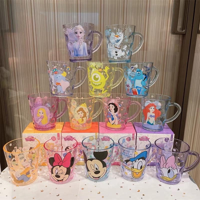 GELAS TRANSPARAN ANAK CANGKIR SIKAT GIGI KARTUN MICKEY MINNIE ELSA PRINCESS BAHAN PLASTIK 250ML