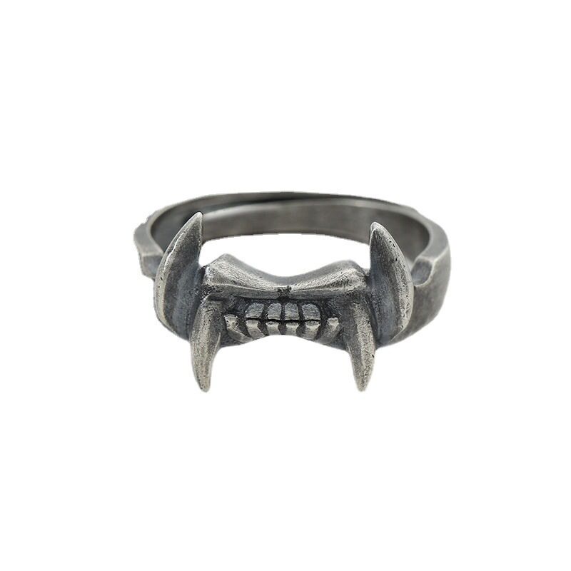 Cincin Model Terbuka Desain Gigi Hantu Gaya Gothic Punk Adjustable Untuk Pria