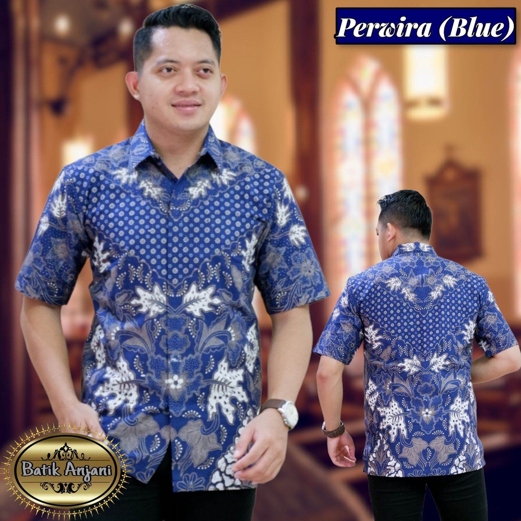 Kemeja batik lengan pendek warna biru / batik pria terbaru warna biru lengan pendek / baju batik pria terbaru 2022 warna biru / hem batik pria terlaris PERWIRA BIRU / batik lengan pendek premiym terbaru