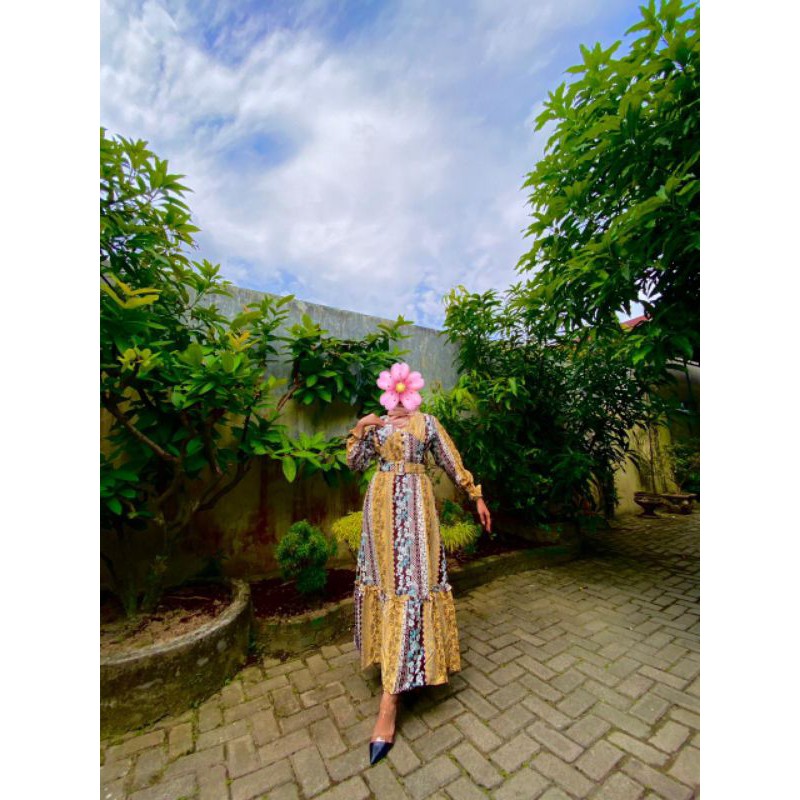 GAMIS YUNA KUNING MOTIF BUNGA