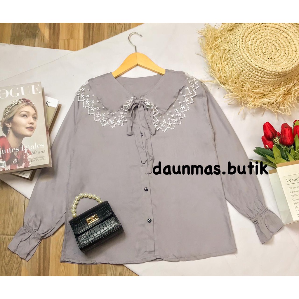 1KG MUAT 5PCS | PINKAN SHIRT TOP BLOUSE RENDA PREMIUM HITS OOTD SELEBGRAM FASHION GROSIR MURAH-PINKAN GREY