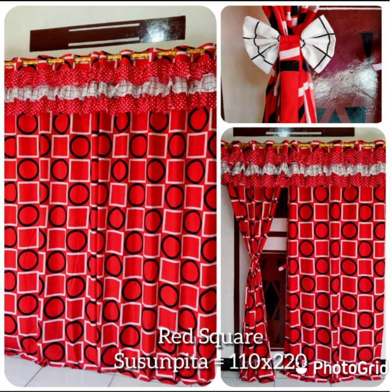 gorden suspit susun pita red square / gorden smokering rumbai tali pita merah
