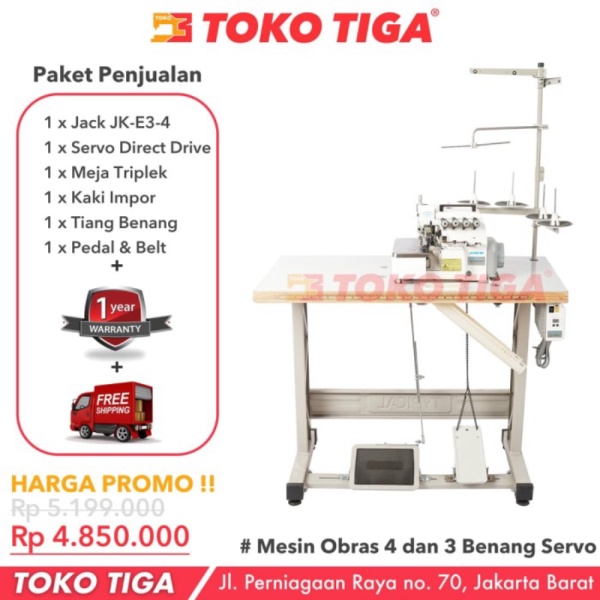 Promo Mesin Obras 4 Benang JACK JK-E3-4 / JKE3-4 Servo Direct Drive Motor Diskon