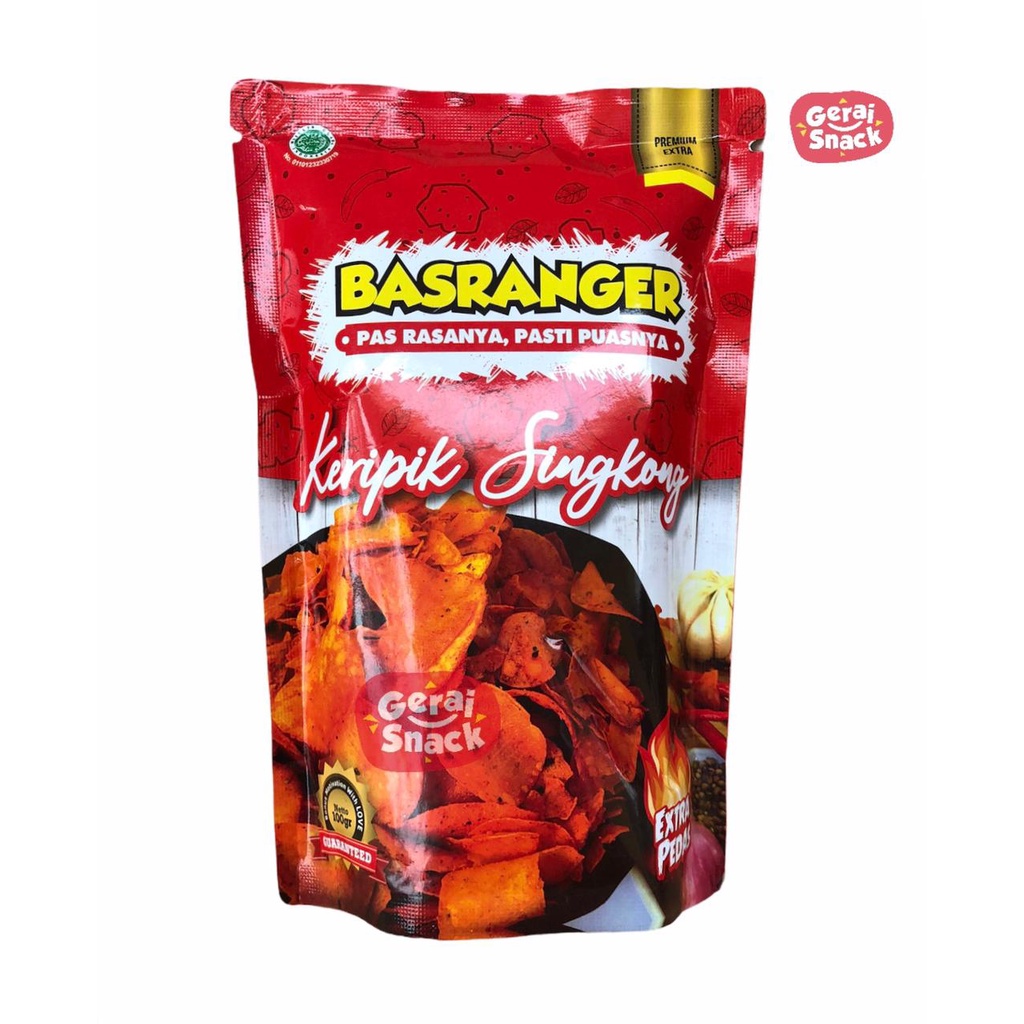 Keripik Singkong Basranger Extra Pedas Daun Jeruk Khas Bandung (100g)