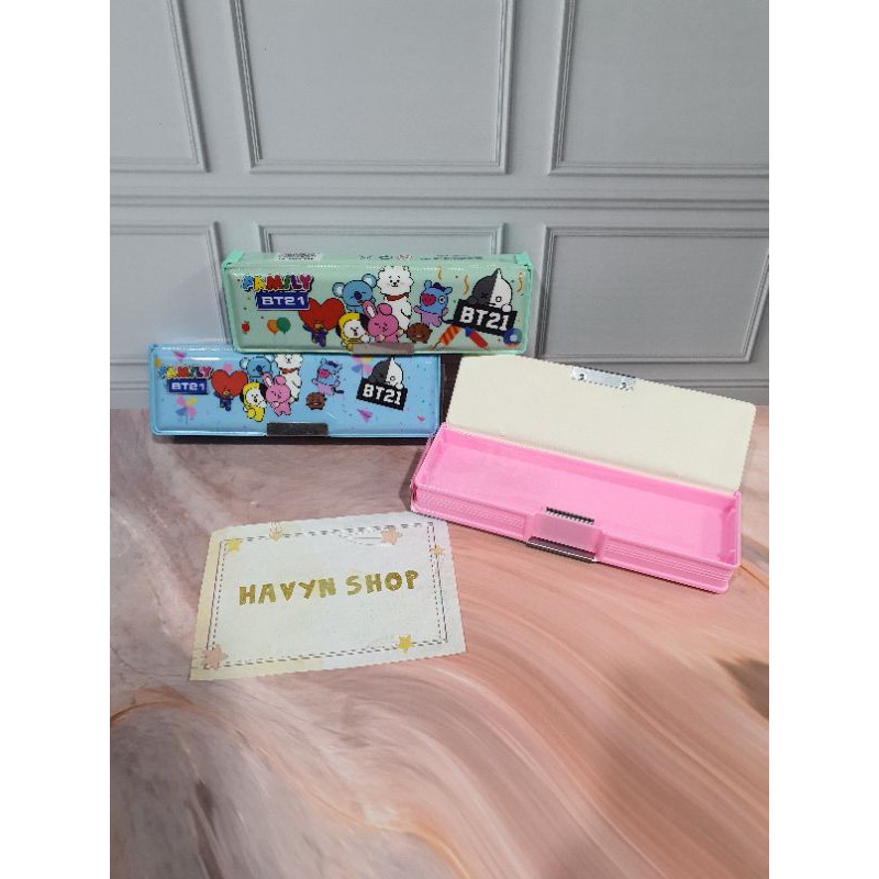 kotak pensil BTS BT21/pencil case/tempat pensil MAGNET BTS/plastik BTS-3