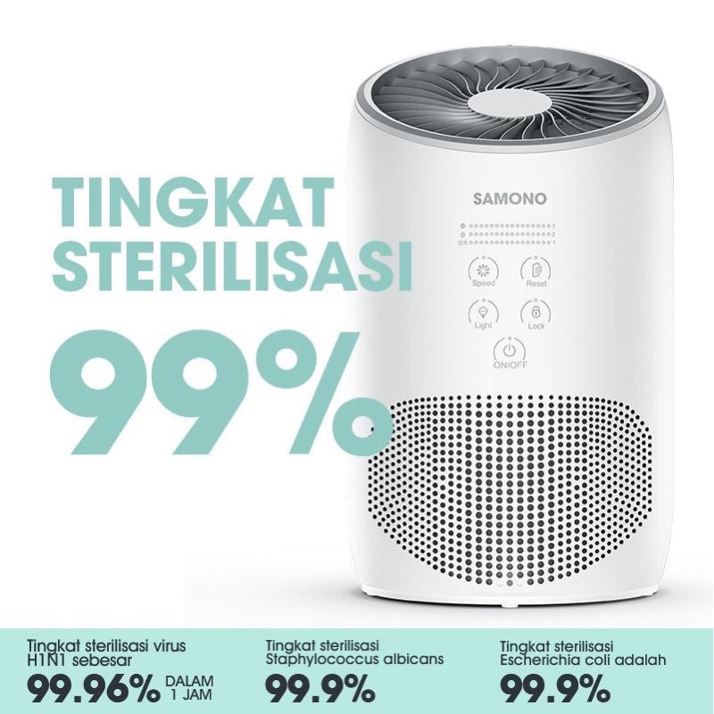 SAMONO APB80 Smart Air Purifier HEPA 13 Filter 4 Lapis 3 Tingkat Kecepatan Desain Child Lock Tidak Bising Mode Pengingat 12W up to 10m2 Bisa Tambah Essential Oil