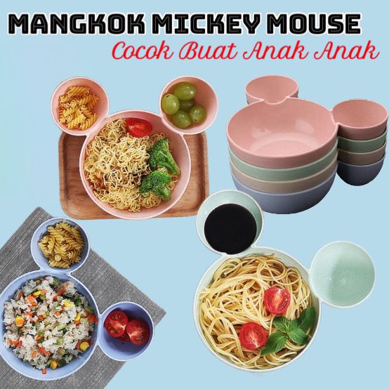 OS Mangkok Anak Mickey Mouse Bahan Jerami Mangkuk Makan Sup