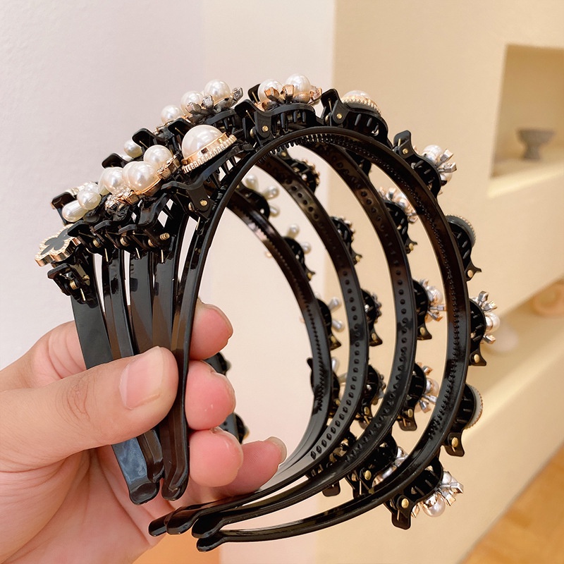 IFYOU Fashion Clip Headband Flower Pearl Hair Band Sweet Girls Convenient Hair Binding Women Headdress Hair Accessories