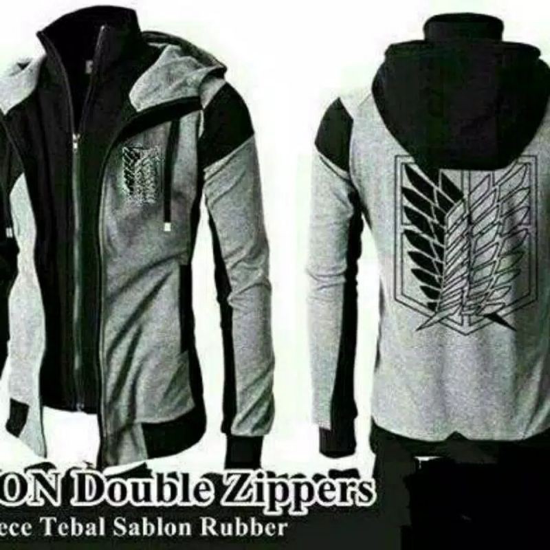 Jaket Anime Attack On Titan Hoodie Double Zipper