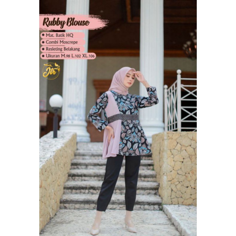 tey-17 Batik wanita ASJ SA HRB026 Kenongo Kemeja Tosca Pendek-Ruby Biru