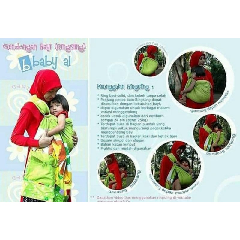 Gendongan Ringsling Baby Al FULL motif / POLOS Gendongan bayi samping empuk Gendongan Baby Al