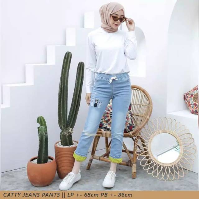 Celana wanita bordir / catty jeans pants / hijab outfit / fashion bandung