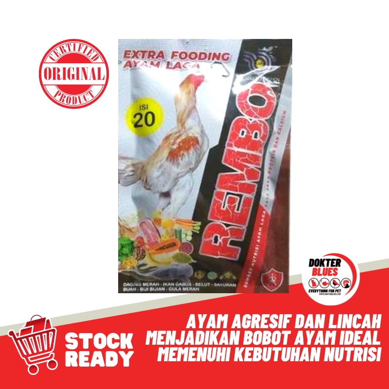 REMBO EXTRA FOODING (1 sachet) dan Multivitamin Ayam Laga isi 20 butir