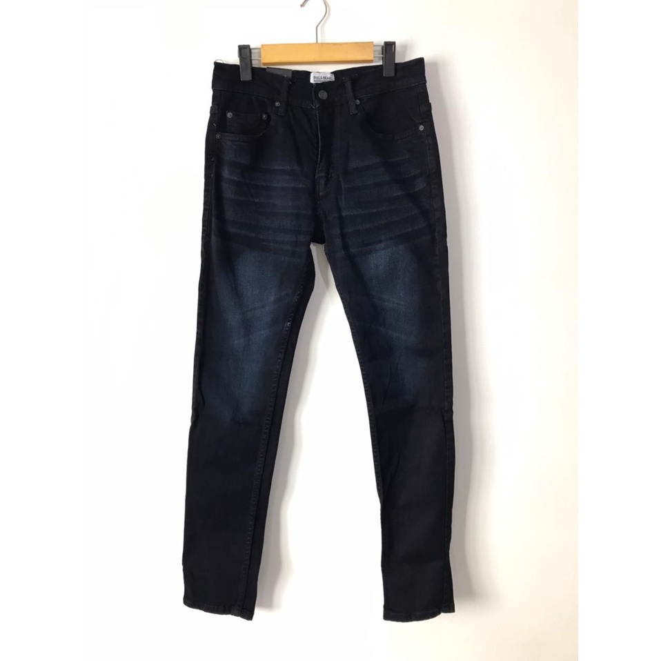 CELANA JEANS PRIA PULL&amp;BEAR BLACK WHISKER NAVY SKINNY STRETCH PULLANDBEAR PULL &amp; BEAR PULL P&amp;B BIRU