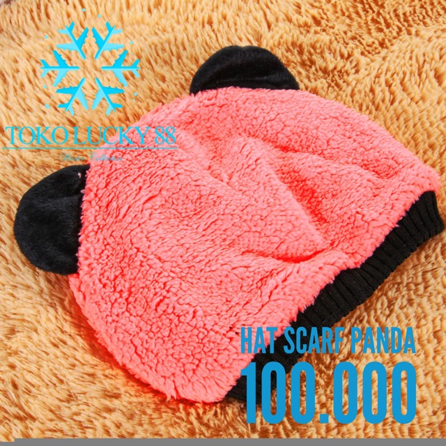 IMPORT Hat Scarf Panda Topi Syal Anak Rajut Wool Domba Musim Dingin