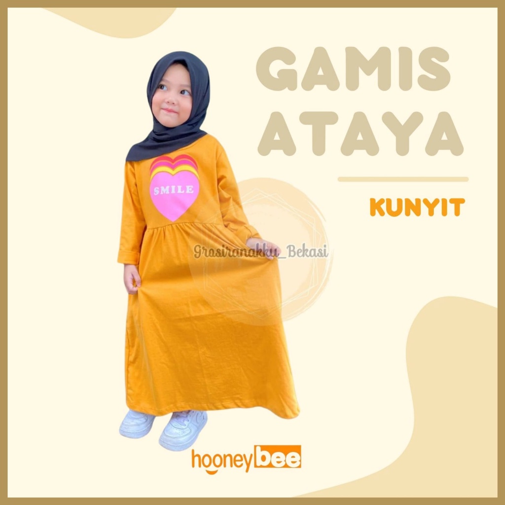 Gamis Kaos Anak Ataya Hooneybee Warna Kunyit 2-10Tahun