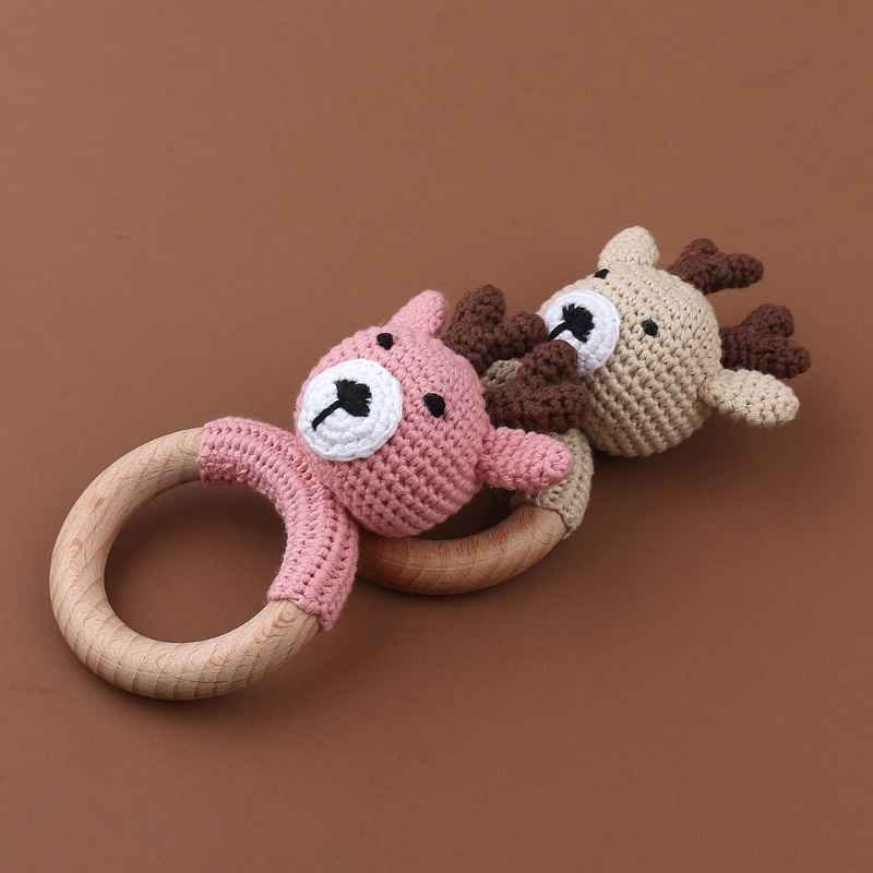 Mary Mainan Rattle Teether Bentuk Rusa Bahan Kayu Untuk Bayi
