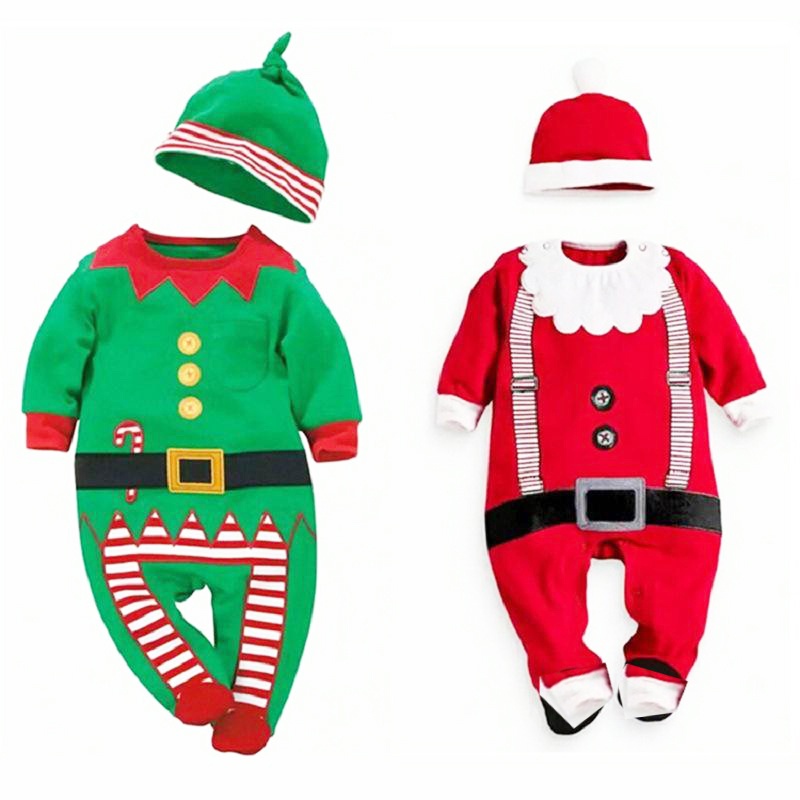 Sleepsuit Natal Romper Santa Claus set Hat 2in1 Jumpsuit ELF Baju Bayi Natal Santa's Little Helper Christmas Jumper Jumpsuit Santa Panjang Pajamas Babymaniashopid